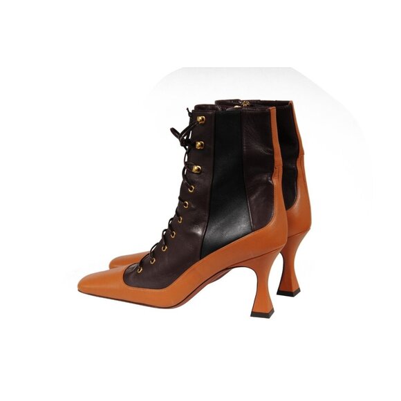 Manu Atelier Womens Duck Lace Up Boots US 7 EU 37 Brown Leather Square Toe - Picture 5 of 10